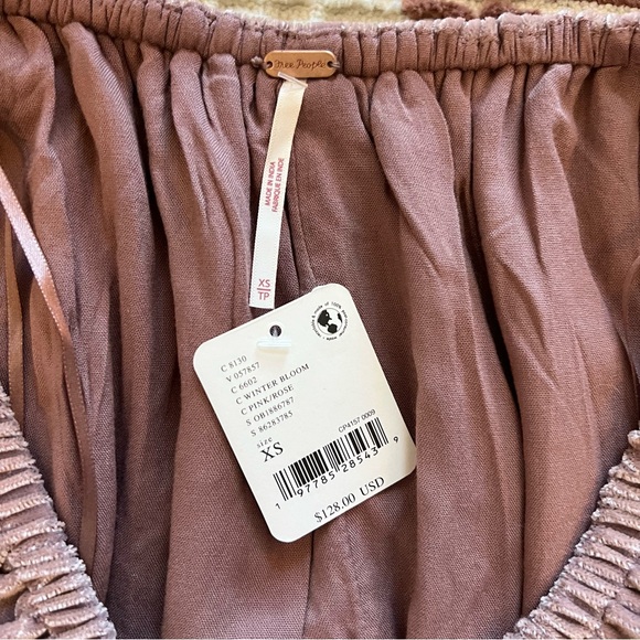 NWT Free People Portia Velvet Mini Dress in Winterbloom Puff Sleeve Empire Waist - Picture 3 of 5